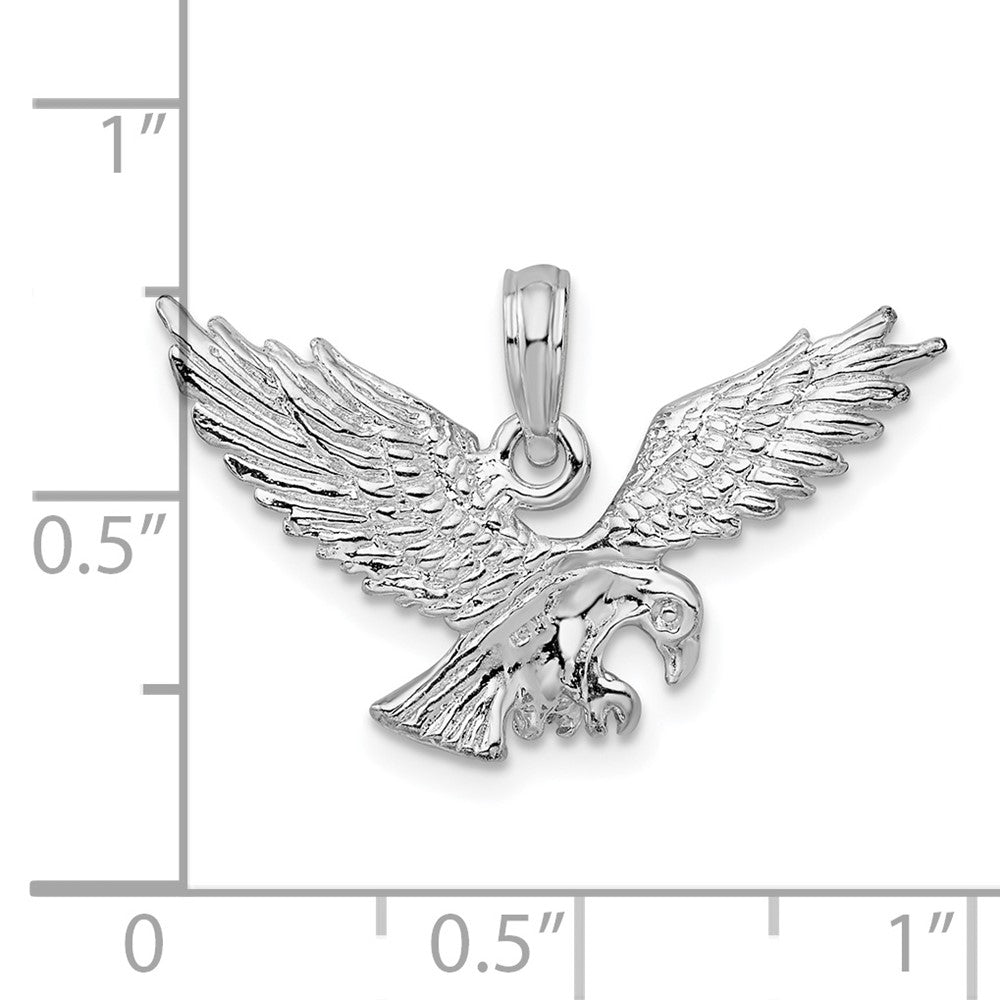 Sterling Silver De-Ani Rhodium-Plated Textured 3D Landing Eagle Pendant