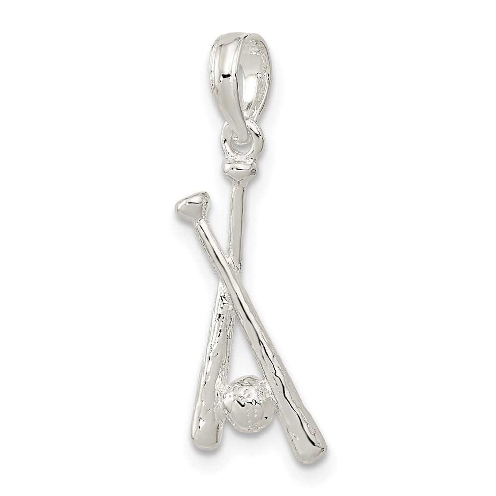 Sterling Silver De-Ani Rhodium-Plated Polished Baseball Bats And Ball Pendant
