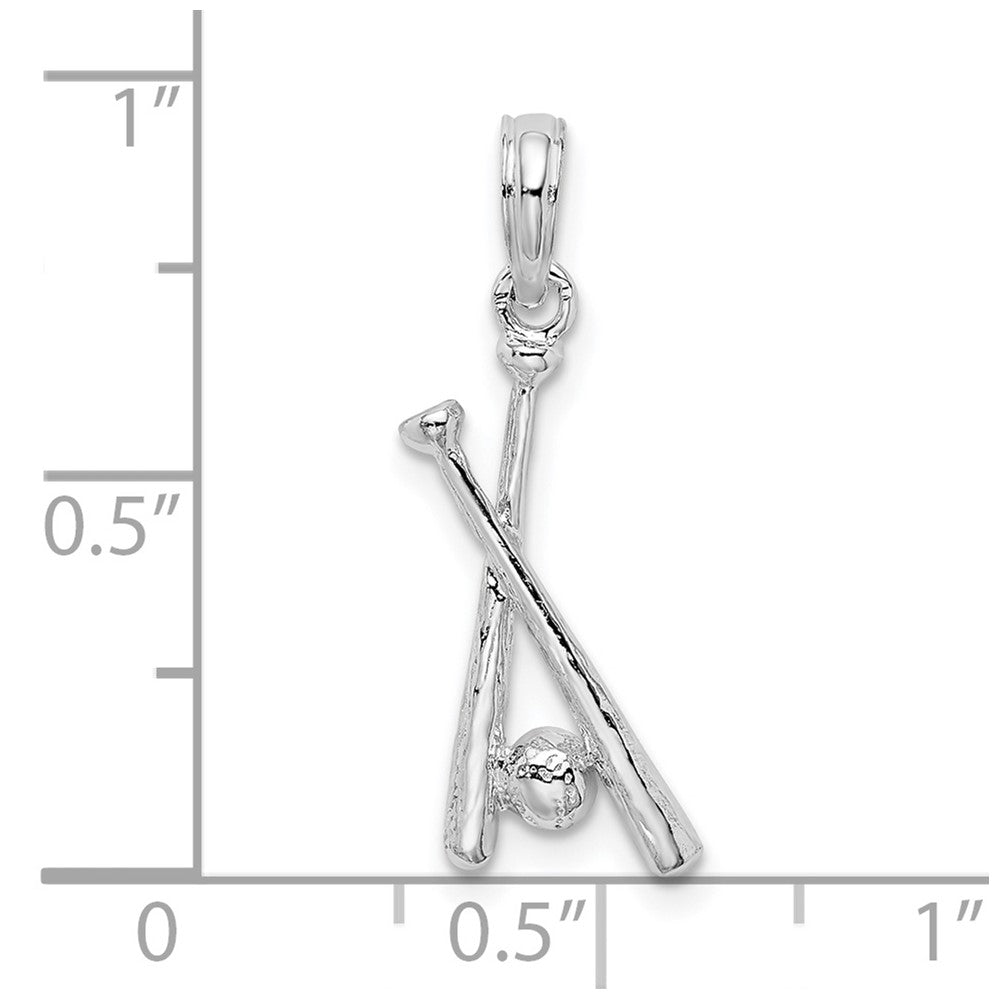 Sterling Silver De-Ani Rhodium-Plated Polished Baseball Bats And Ball Pendant