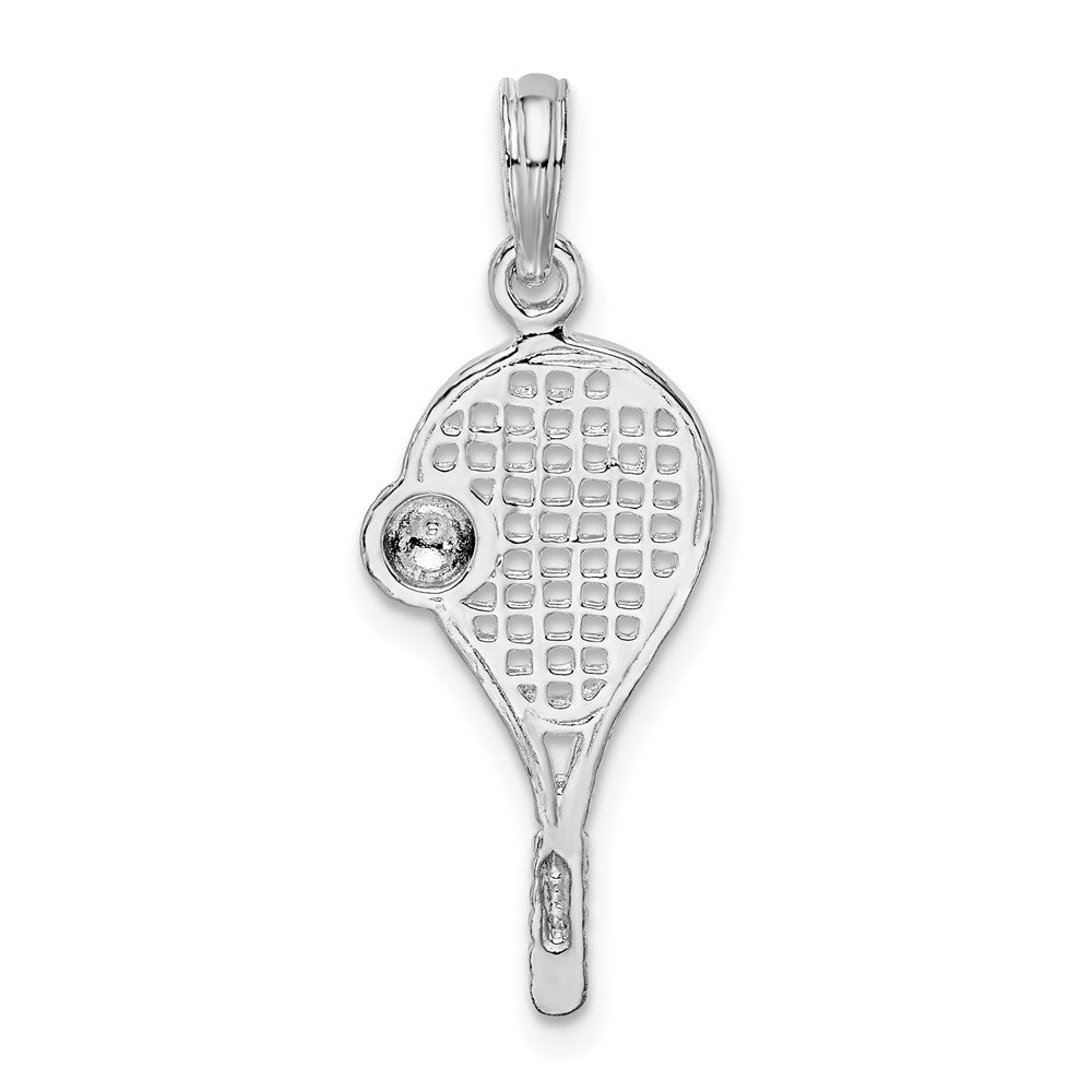 Sterling Silver De-Ani Rhodium-Plated Polished Tennis Racquet And Ball Pendant