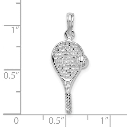 Sterling Silver De-Ani Rhodium-Plated Polished Tennis Racquet And Ball Pendant