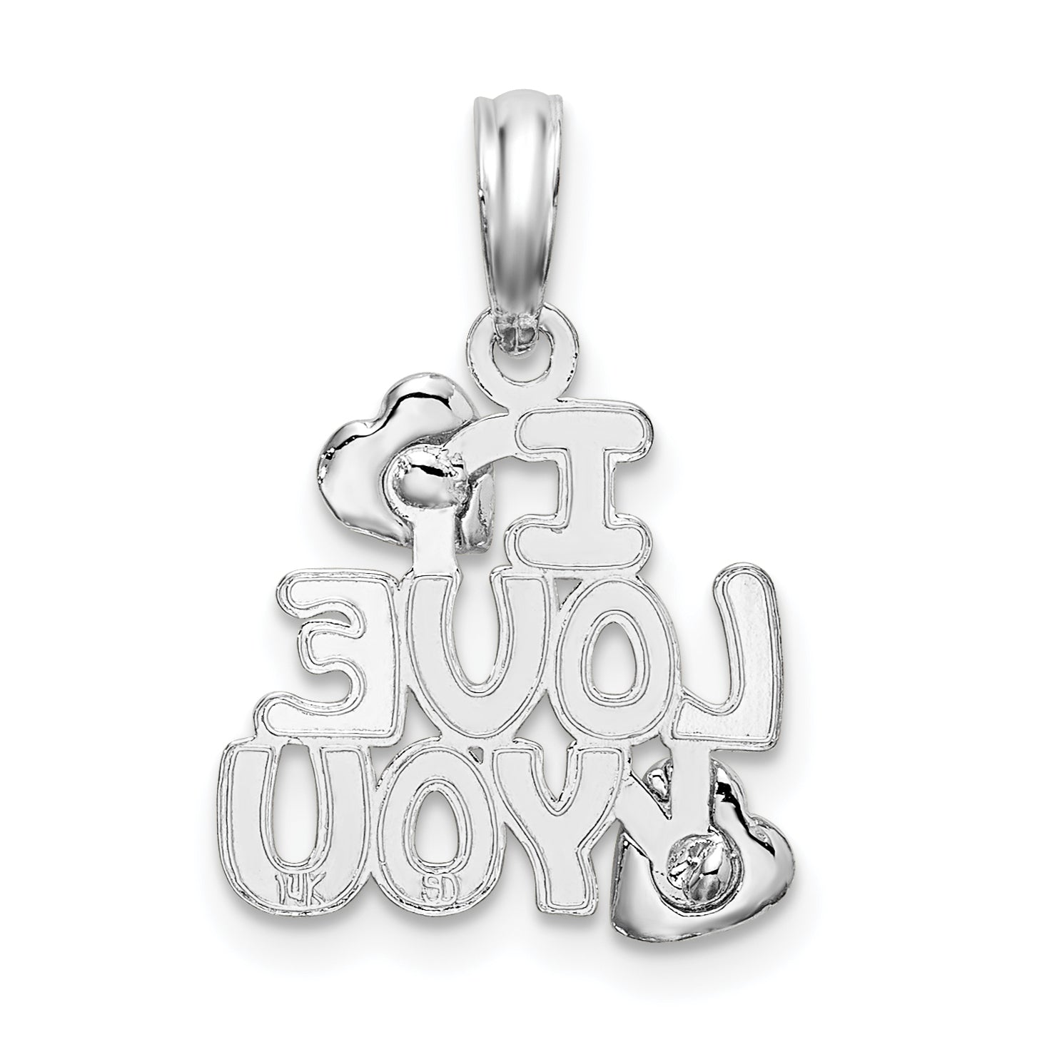 Sterling Silver De-Ani Rhodium-Plated Polished I Love You With Hearts Pendant