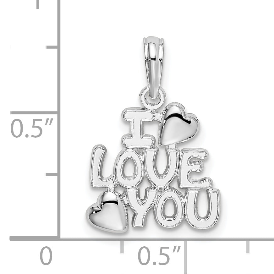Sterling Silver De-Ani Rhodium-Plated Polished I Love You With Hearts Pendant