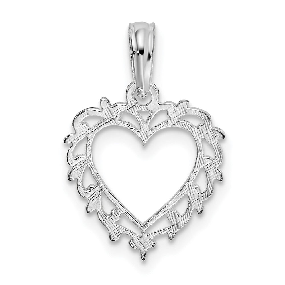 Sterling Silver De-Ani Rhodium-Plated Polished Lacey Edge Open Heart Pendant