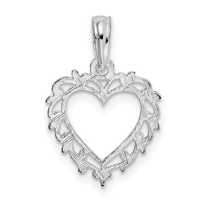 Sterling Silver De-Ani Rhodium-Plated Polished Lacey Edge Open Heart Pendant