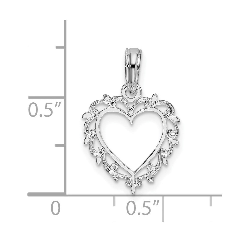 Sterling Silver De-Ani Rhodium-Plated Polished Lacey Edge Open Heart Pendant