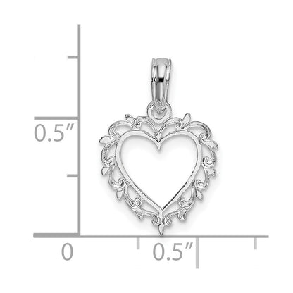 Sterling Silver De-Ani Rhodium-Plated Polished Lacey Edge Open Heart Pendant