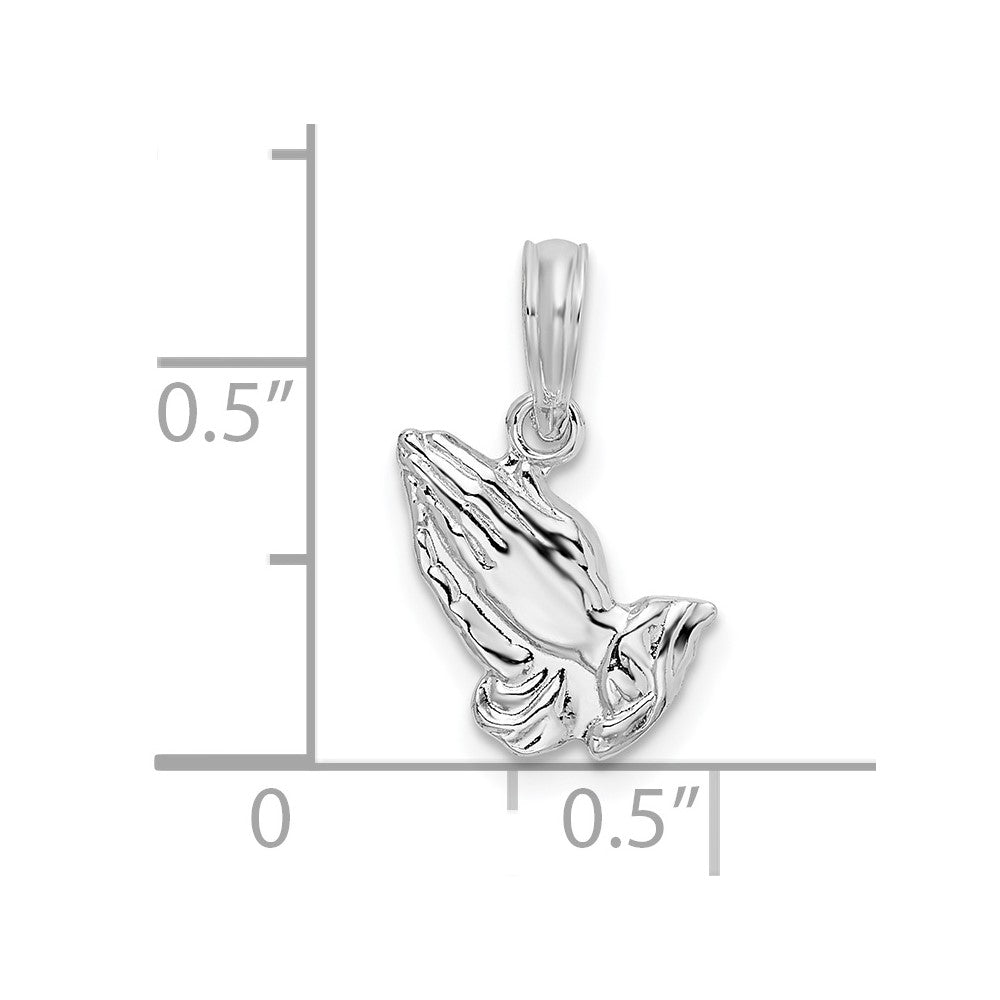 Sterling Silver De-Ani Rhodium-Plated Polished Praying Hands Pendant