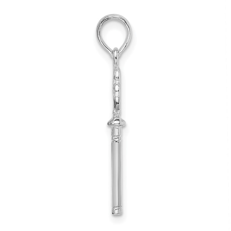 Sterling Silver De-Ani Rhodium-Plated Polished 3D Key With Hearts Top Pendant