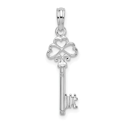 Sterling Silver De-Ani Rhodium-Plated Polished 3D Key With Hearts Top Pendant