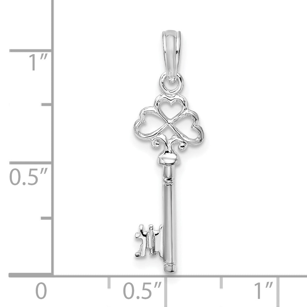 Sterling Silver De-Ani Rhodium-Plated Polished 3D Key With Hearts Top Pendant