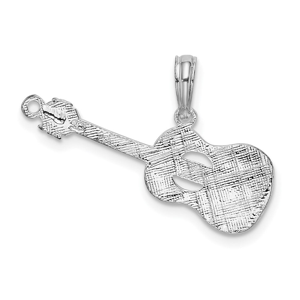 Sterling Silver De-Ani Rhodium-Plated Polished Guitar Pendant