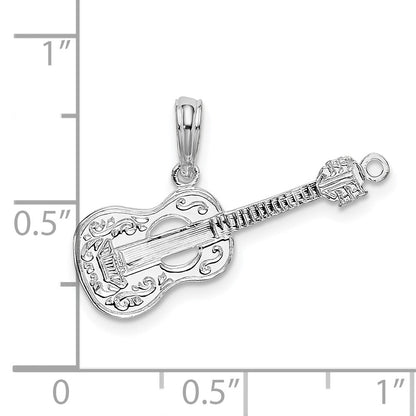 Sterling Silver De-Ani Rhodium-Plated Polished Guitar Pendant