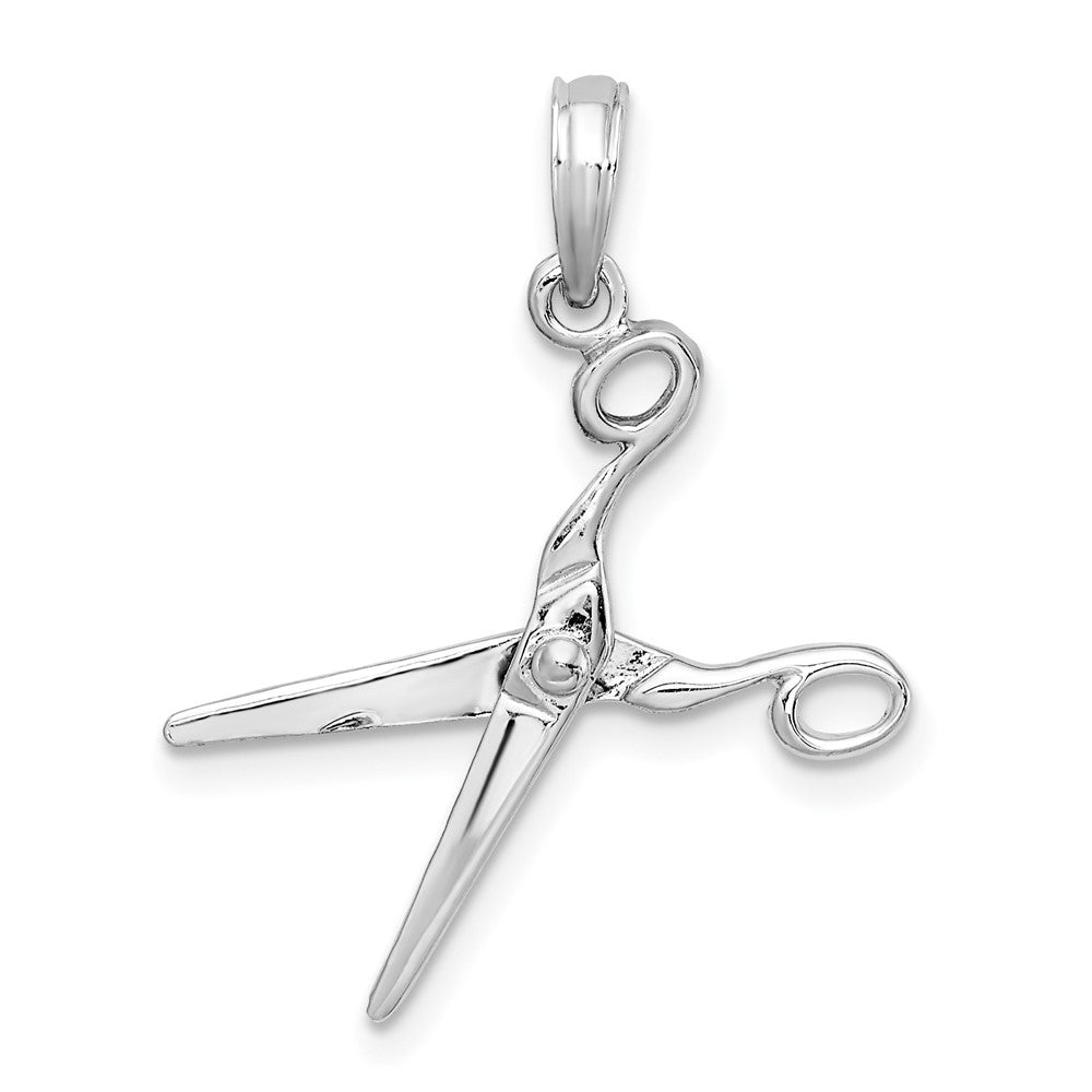 Sterling Silver De-Ani Rhodium-Plated Polished Moveable 3D Scissors Pendant