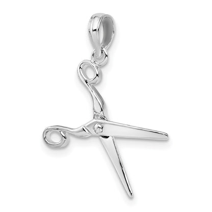 Sterling Silver De-Ani Rhodium-Plated Polished Moveable 3D Scissors Pendant