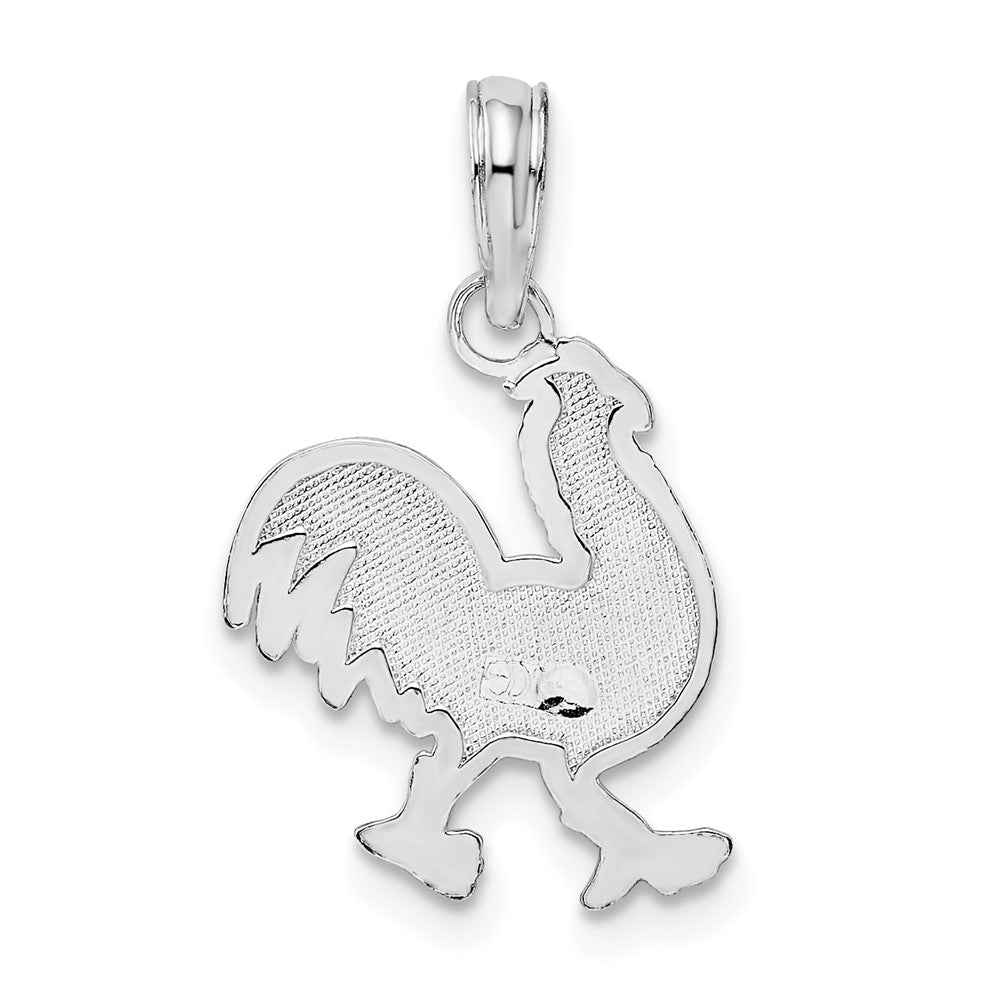 Sterling Silver De-Ani Rhodium-Plated Polished And Textured Flat Rooster Pendant