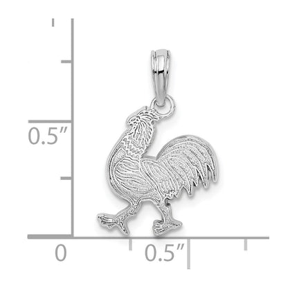 Sterling Silver De-Ani Rhodium-Plated Polished And Textured Flat Rooster Pendant