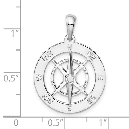 Sterling Silver De-Ani Rhodium-Plated Moveable Needle Compass Pendant