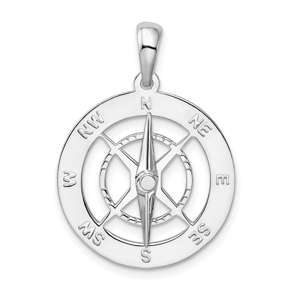 Sterling Silver De-Ani Rhodium-Plated Moveable Needle Compass Pendant