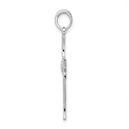 Sterling Silver De-Ani Rhodium-Plated Polished Cut-Out Claddagh Cross Pendant