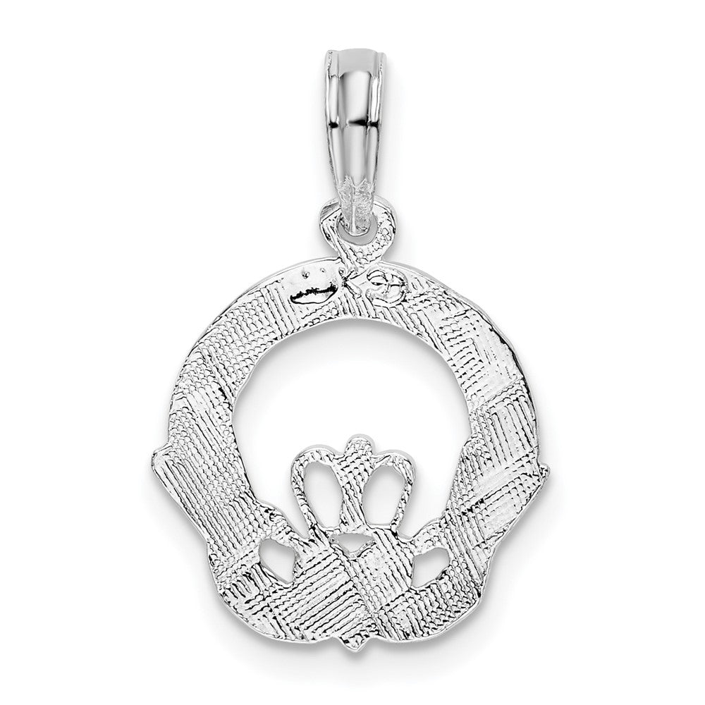 Sterling Silver De-Ani Rhodium-Plated Polished And Textured Claddagh Circle Pendant