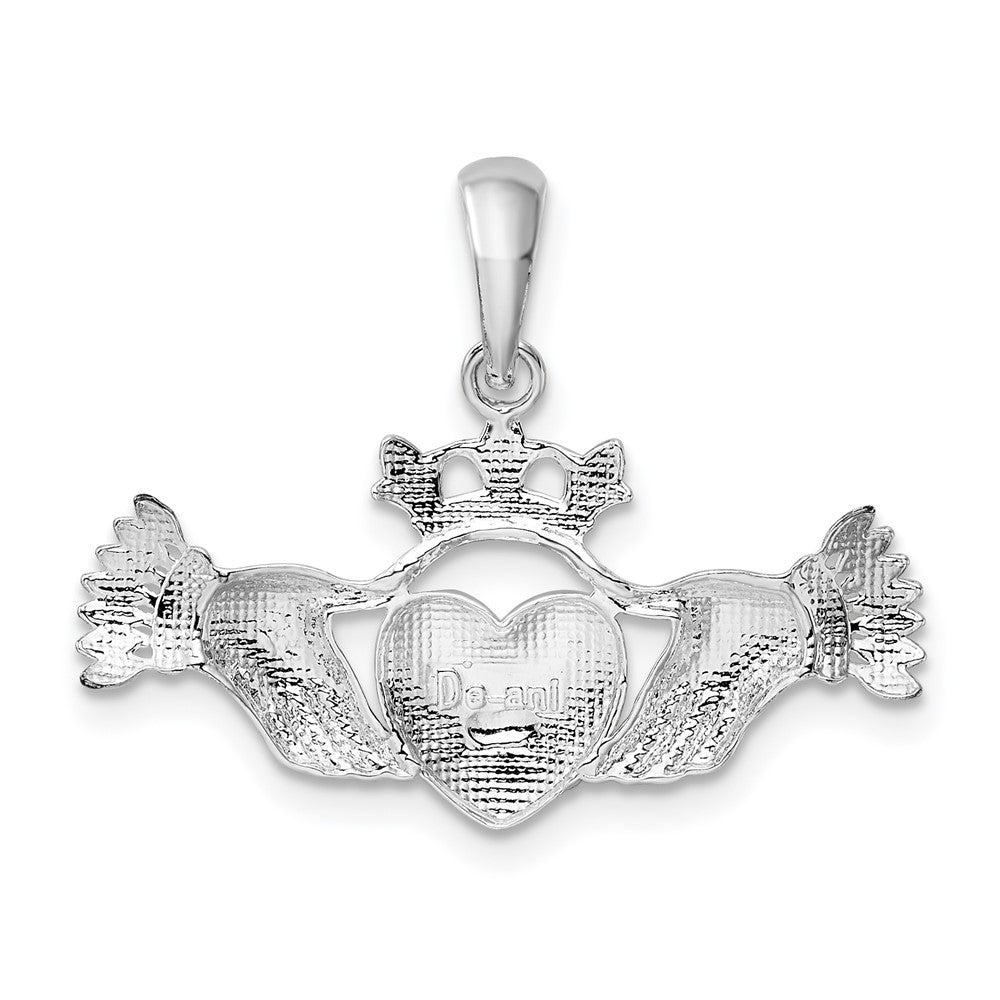 Sterling Silver De-Ani Rhodium-Plated Polished Claddagh Pendant