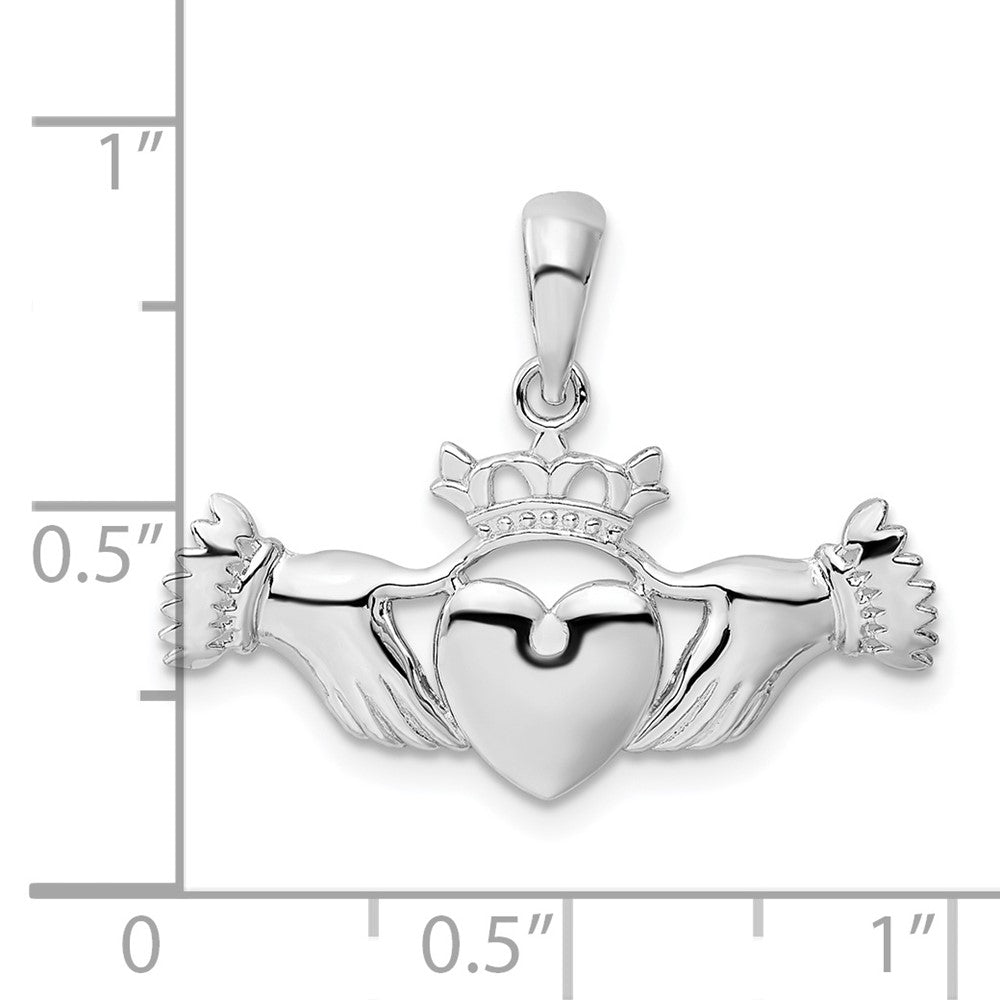 Sterling Silver De-Ani Rhodium-Plated Polished Claddagh Pendant