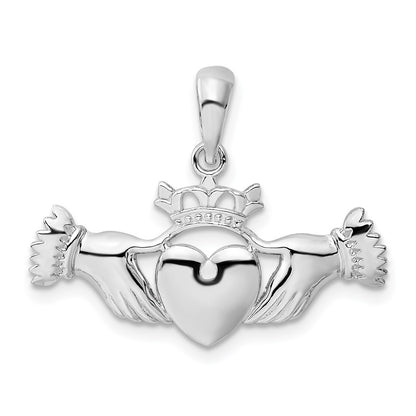 Sterling Silver De-Ani Rhodium-Plated Polished Claddagh Pendant