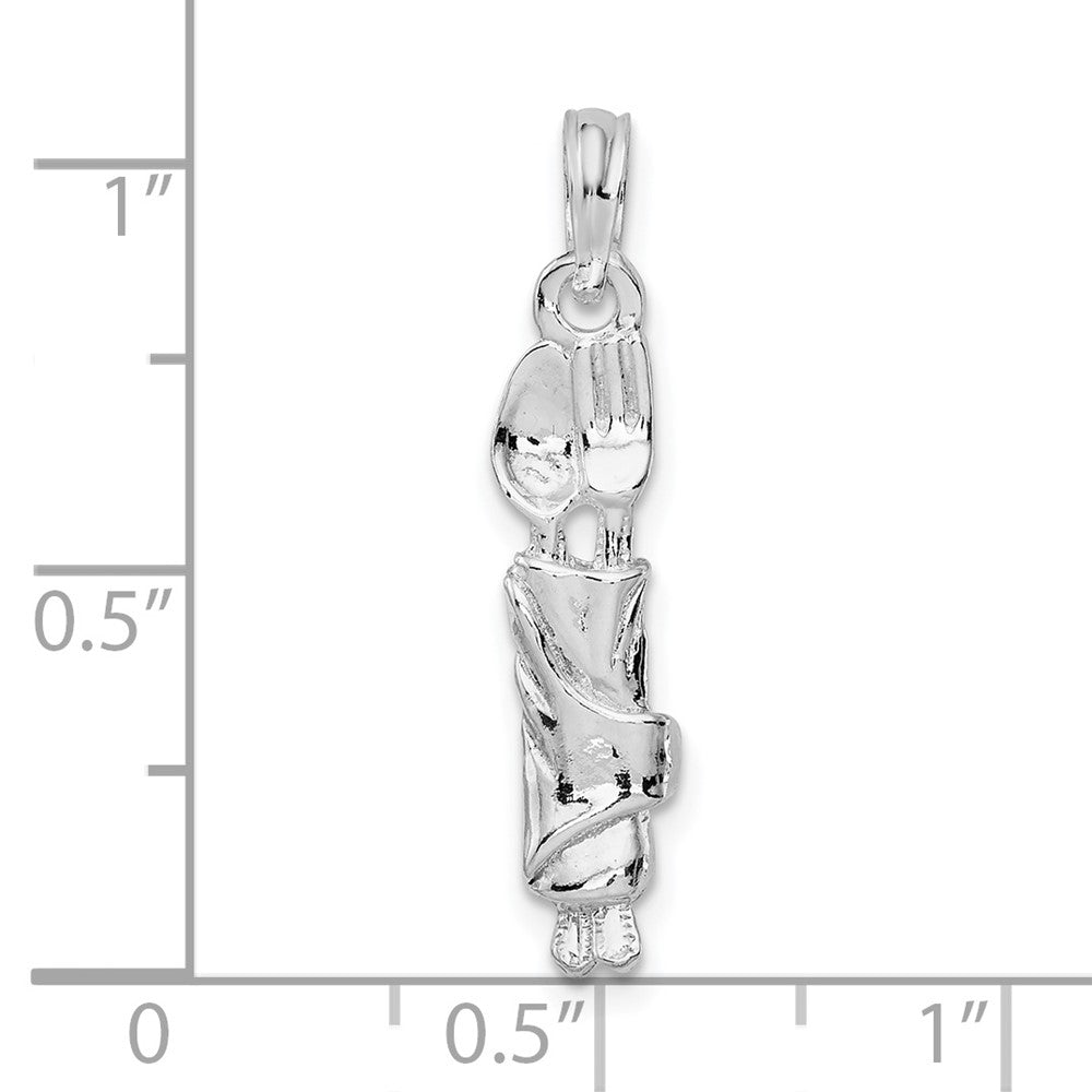 Sterling Silver De-Ani Rhodium-Plated Polished Spoon And Fork Rolled In Napkin Pendant