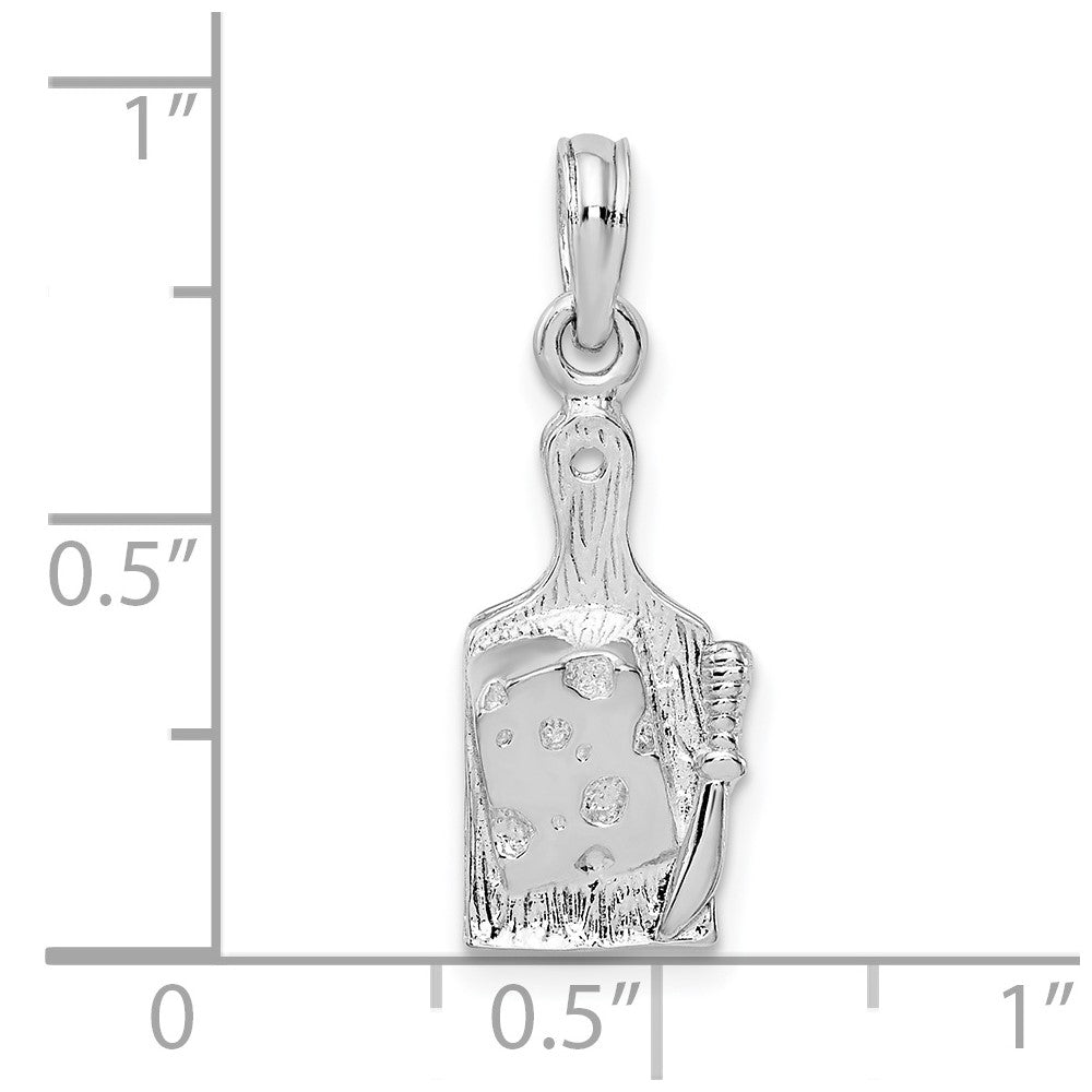 Sterling Silver De-Ani Rhodium-Plated Polished Cheese Board With Knife Pendant