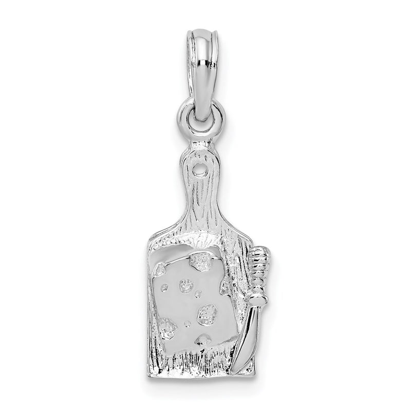 Sterling Silver De-Ani Rhodium-Plated Polished Cheese Board With Knife Pendant
