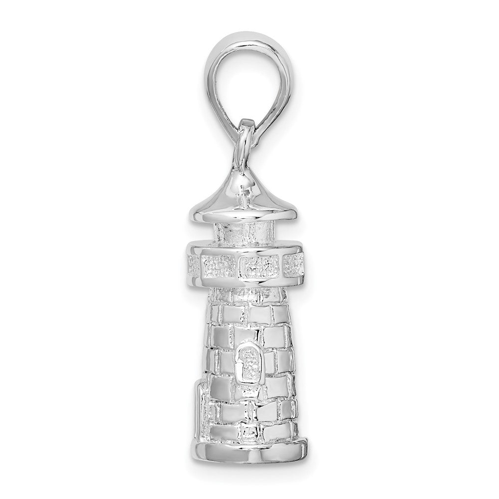 Sterling Silver De-Ani Rhodium-Plated Polished 3D Lighthouse Pendant