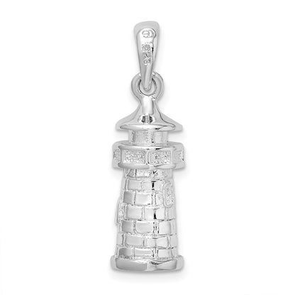 Sterling Silver De-Ani Rhodium-Plated Polished 3D Lighthouse Pendant