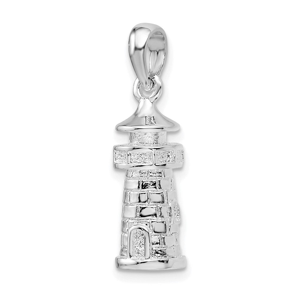 Sterling Silver De-Ani Rhodium-Plated Polished 3D Lighthouse Pendant