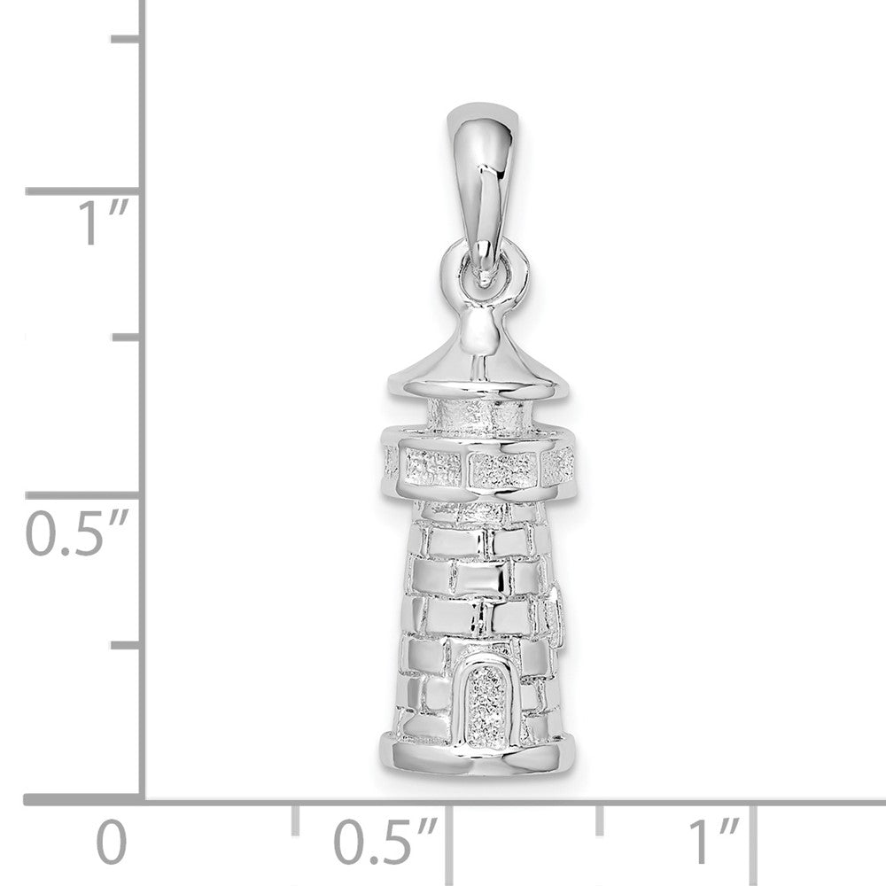 Sterling Silver De-Ani Rhodium-Plated Polished 3D Lighthouse Pendant