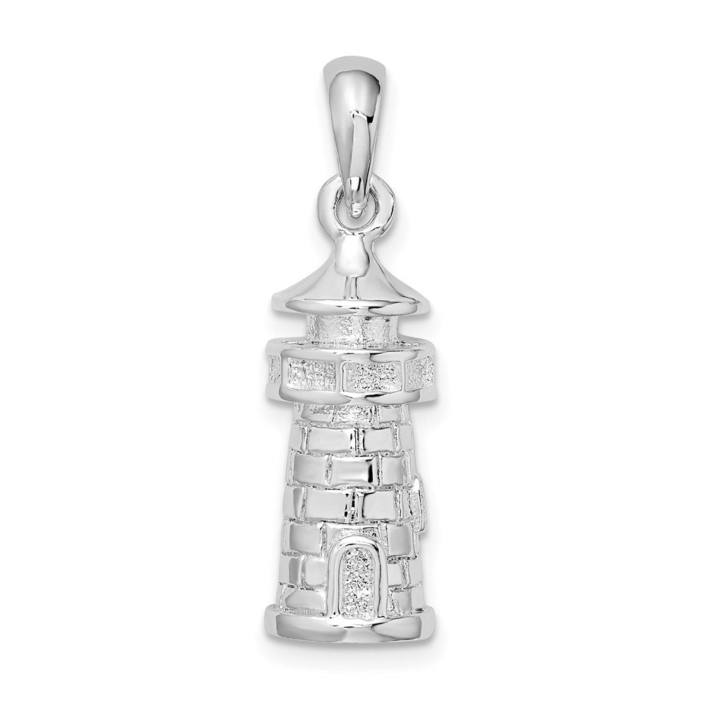 Sterling Silver De-Ani Rhodium-Plated Polished 3D Lighthouse Pendant