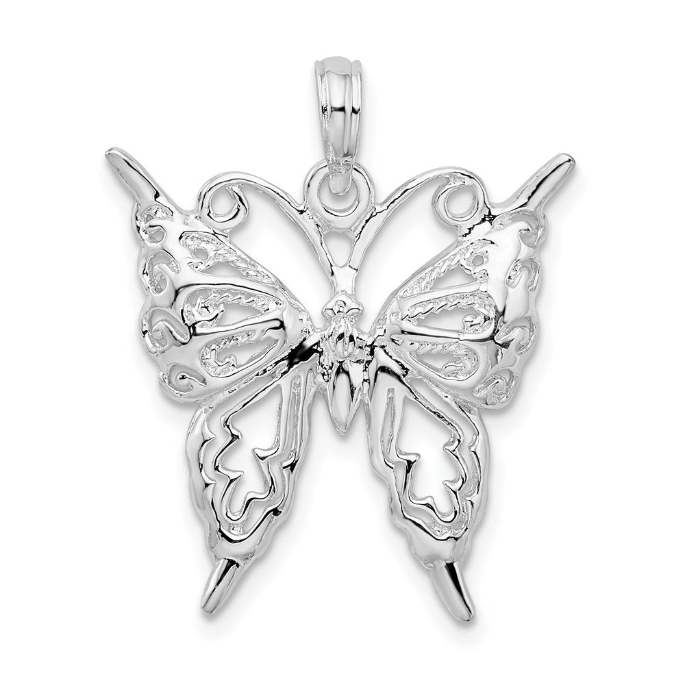 Sterling Silver De-Ani Rhodium-Plated Polished Cut-Out Butterfly Pendant
