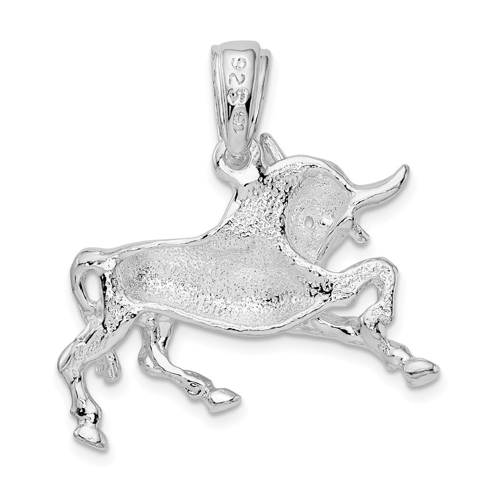 Sterling Silver De-Ani Rhodium-Plated Polished Raging Bull Pendant