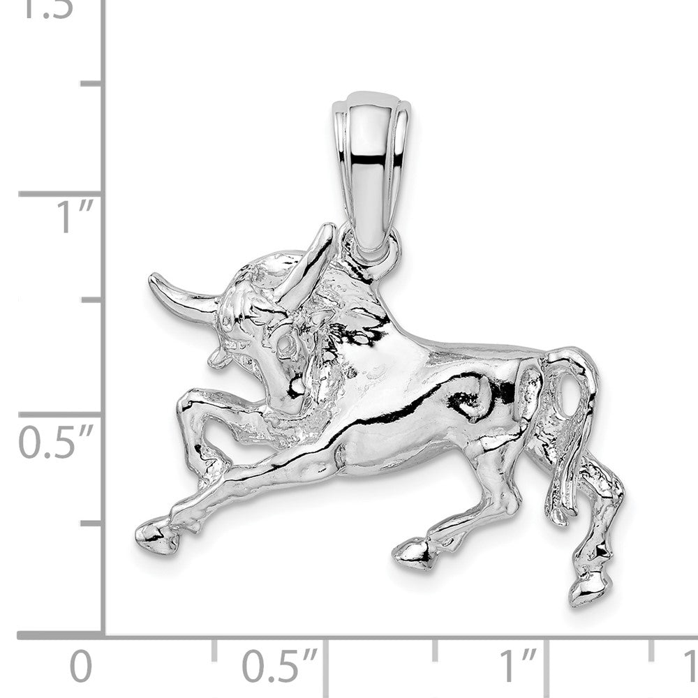 Sterling Silver De-Ani Rhodium-Plated Polished Raging Bull Pendant