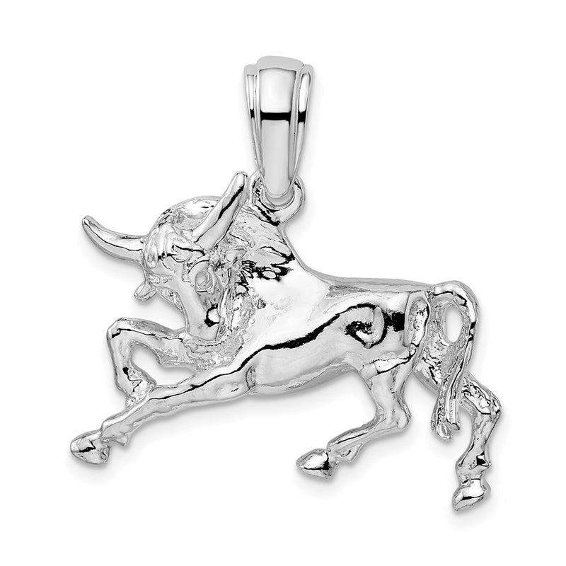 Sterling Silver De-Ani Rhodium-Plated Polished Raging Bull Pendant