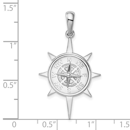 Sterling Silver De-Ani Rhodium-Plated Polished Star Frame Compass Pendant