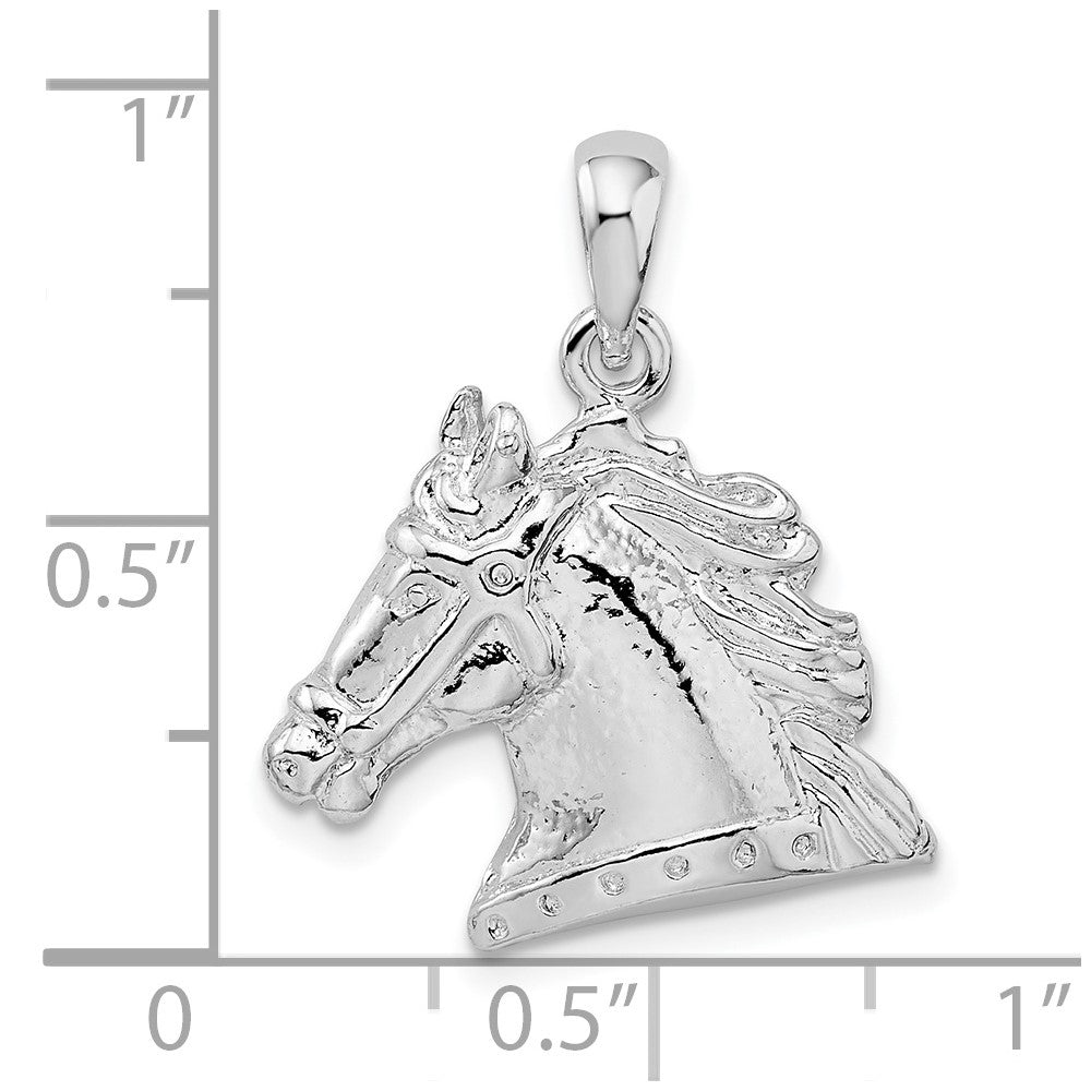 Sterling Silver De-Ani Rhodium-Plated Polished Horse Head Pendant