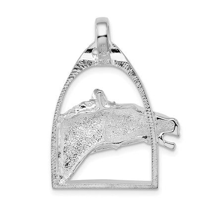 Sterling Silver De-Ani Rhodium-Plated Polished Horse Head With Stirrup Pendant