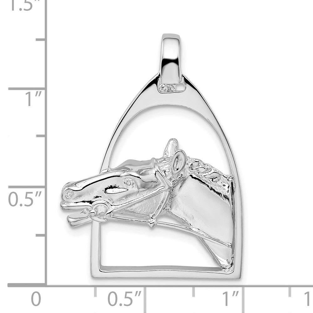 Sterling Silver De-Ani Rhodium-Plated Polished Horse Head With Stirrup Pendant