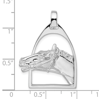 Sterling Silver De-Ani Rhodium-Plated Polished Horse Head With Stirrup Pendant