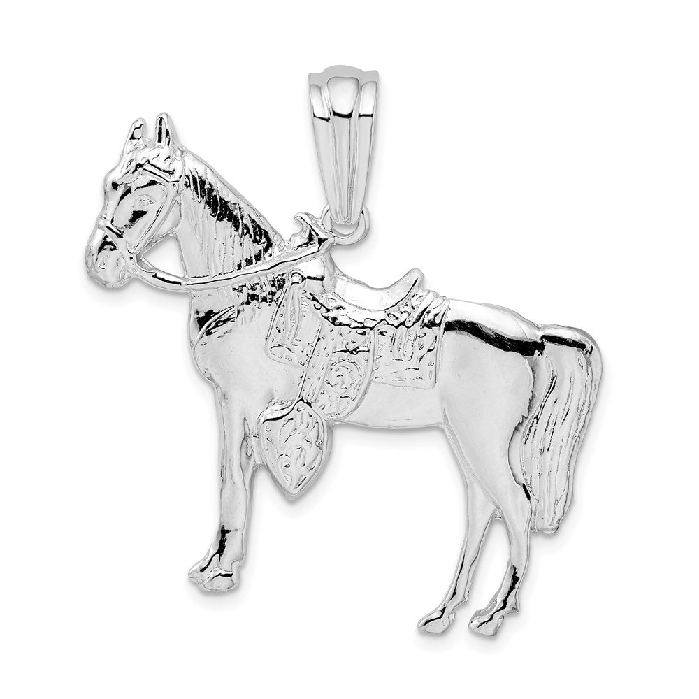 Sterling Silver De-Ani Rhodium-Plated Polished Horse With Saddle Pendant