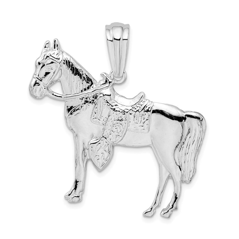 Sterling Silver De-Ani Rhodium-Plated Polished Horse With Saddle Pendant