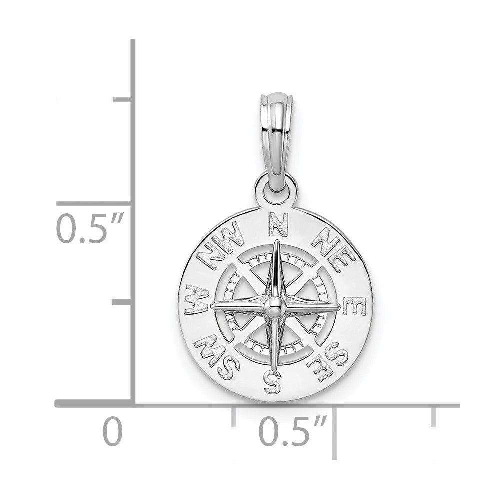 Sterling Silver De-Ani Rhodium-Plated Polished Mini Compass Pendant