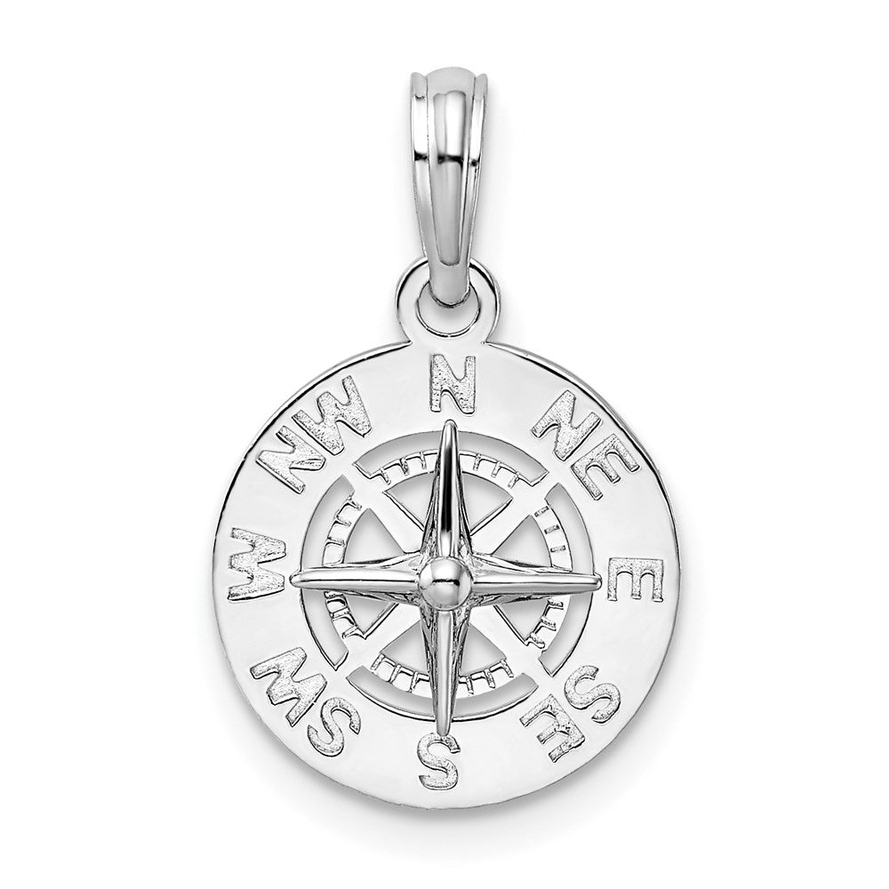 Sterling Silver De-Ani Rhodium-Plated Polished Mini Compass Pendant