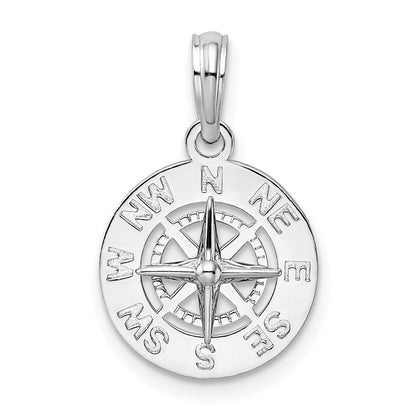Sterling Silver De-Ani Rhodium-Plated Polished Mini Compass Pendant